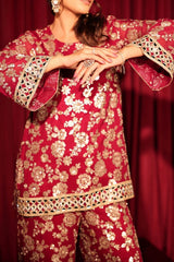 Tasuvure X MW best seller ZAIRA ZARDOSI SHARARA SET- RED