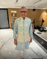 Tasuvure X MW  BLUE KURTA SET WITH AQUA BLUE GARA GLAZED JACKET