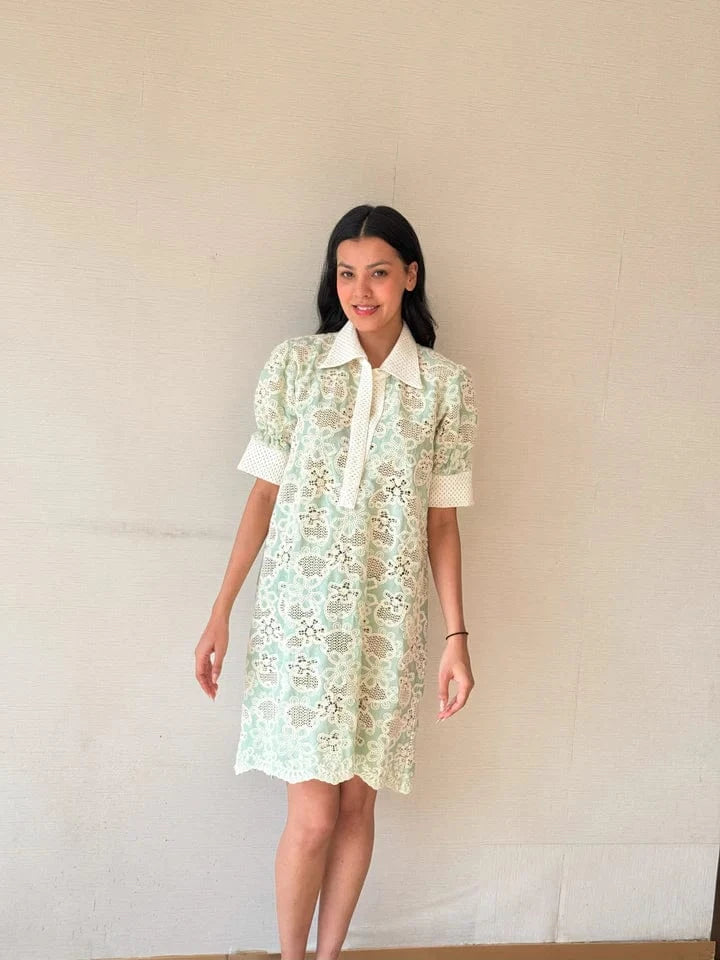 Tasuvure X MW  Celia Crotchet Dress - Sage Green