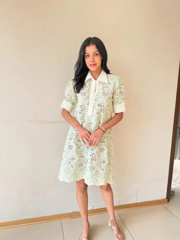 Tasuvure X MW  Celia Crotchet Dress - Sage Green