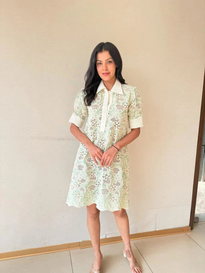 Tasuvure X MW  Celia Crotchet Dress - Sage Green