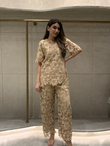 Tasuvure X MW Co-ord Set Beige schiffli co-ord set