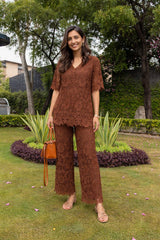 Tasuvure X MW Dark brown schiffli co-ord set