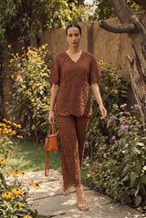 Tasuvure X MW Dark brown schiffli co-ord set