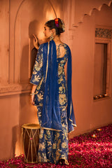 Tasuvure X MW  Elizey Paisley Embroidered Sharara Set with Chunni - Ink Blue