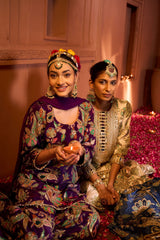 Tasuvure X MW  Elizey Paisley Embroidered Sharara Set with Chunni - Purple