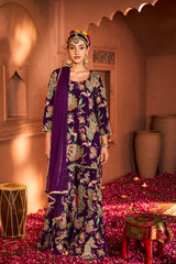 Tasuvure X MW  Elizey Paisley Embroidered Sharara Set with Chunni - Purple