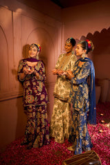 Tasuvure X MW  Elizey Paisley Embroidered Sharara Set with Chunni - White Green