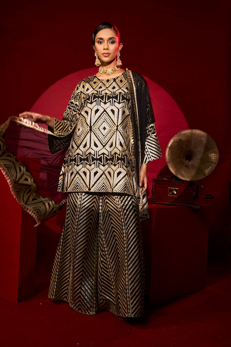 Tasuvure X MW  Gulnaaz Gota Sharara Set - Black