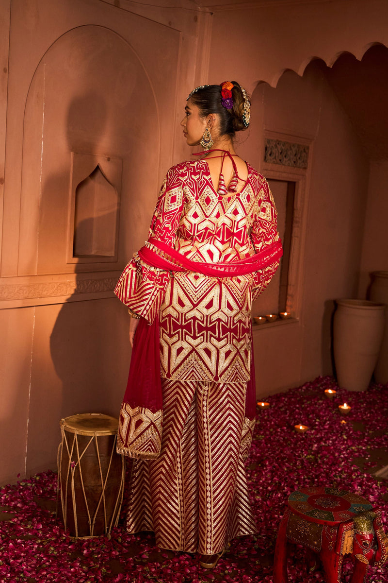 Tasuvure X MW  Gulnaaz Gota Sharara Set - Red