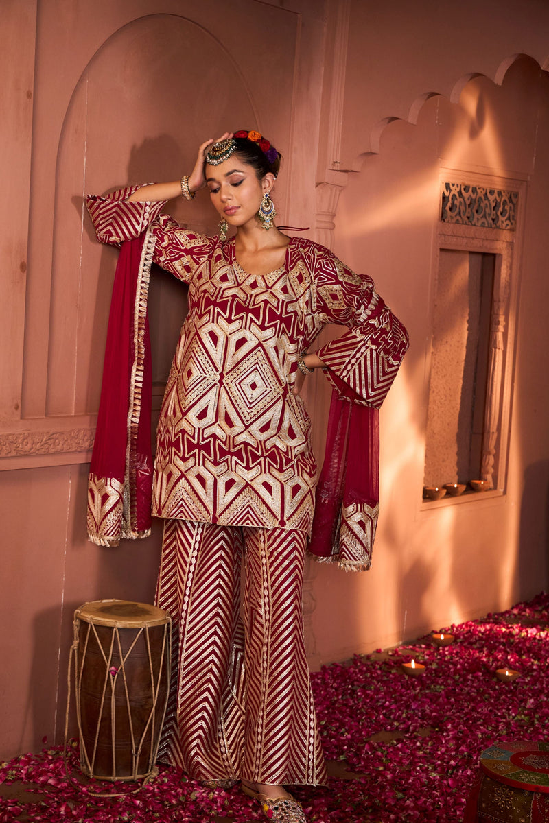 Tasuvure X MW  Gulnaaz Gota Sharara Set - Red