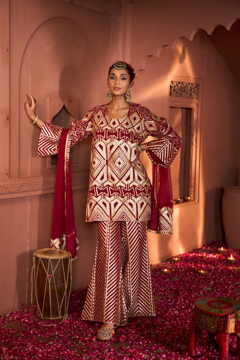 Tasuvure X MW  Gulnaaz Gota Sharara Set - Red