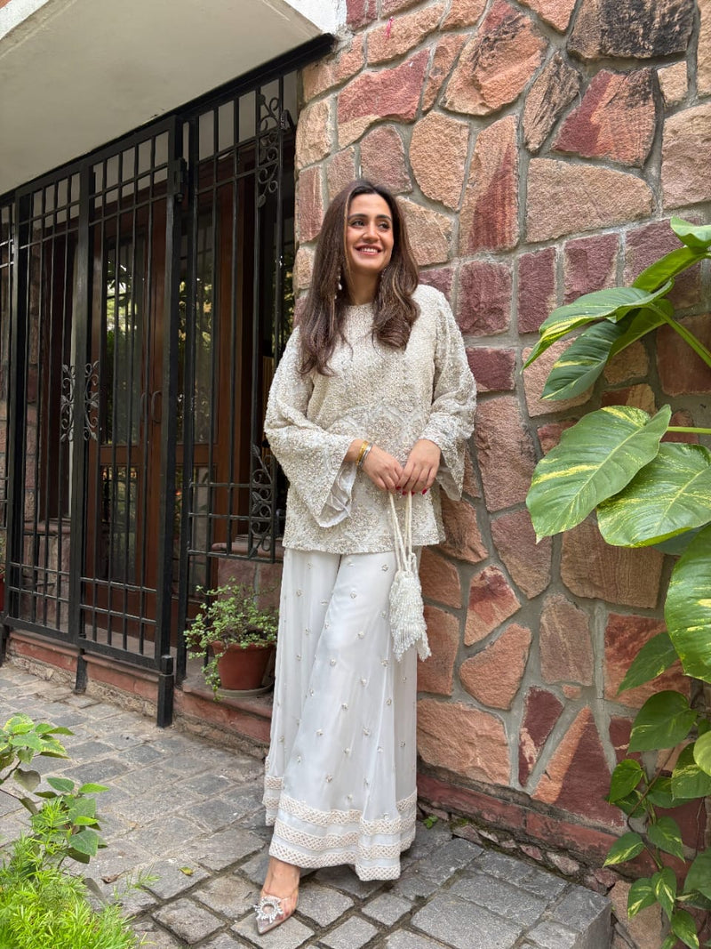 Tasuvure X MW  Inaari White embroidered Sharara set
