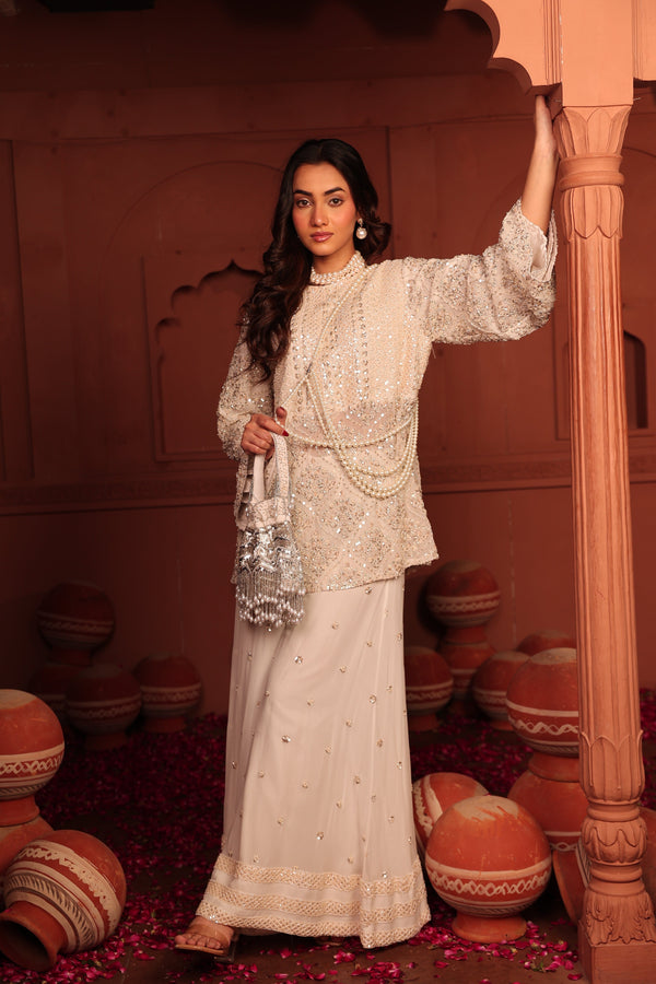Tasuvure X MW  Inaari White embroidered Sharara set