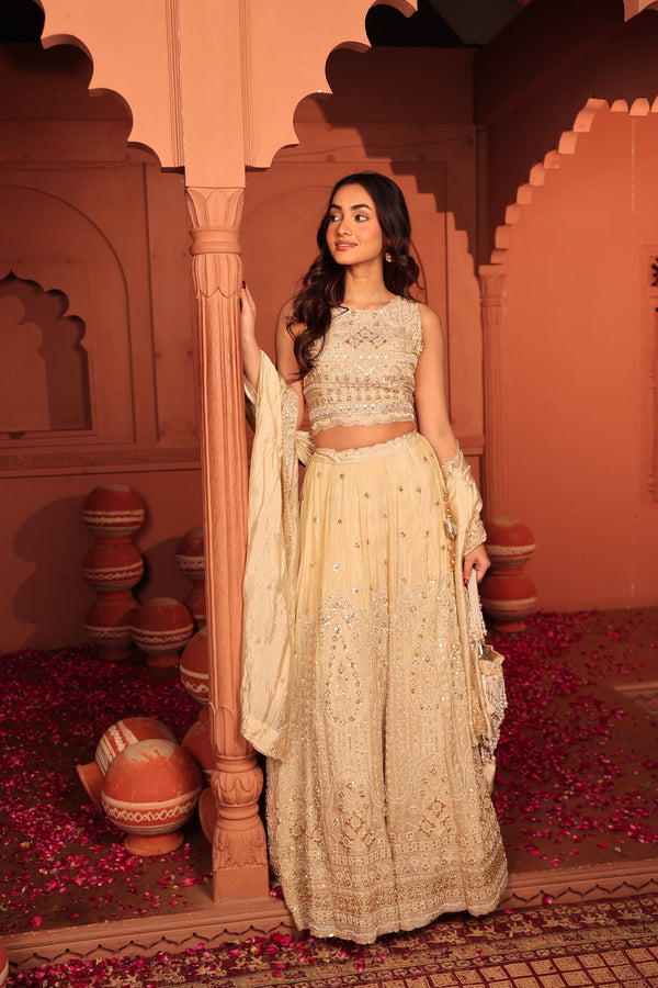 Tasuvure X MW  Inaaya Cutdana Embroidered Lehenga Set with Dupatta - Ivory