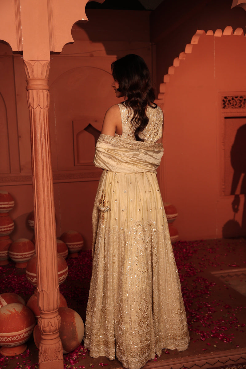 Tasuvure X MW  Inaaya Cutdana Embroidered Lehenga Set with Dupatta - Ivory