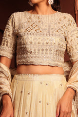 Tasuvure X MW  Inaaya Cutdana Embroidered Lehenga Set with Sleeves and Dupatta - Ivory