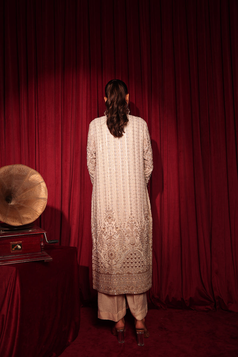 Tasuvure X MW Inaaya Embroidered Long Jacket With Pant - Nude