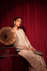 Tasuvure X MW Inaaya Embroidered Long Jacket With Pant - Nude