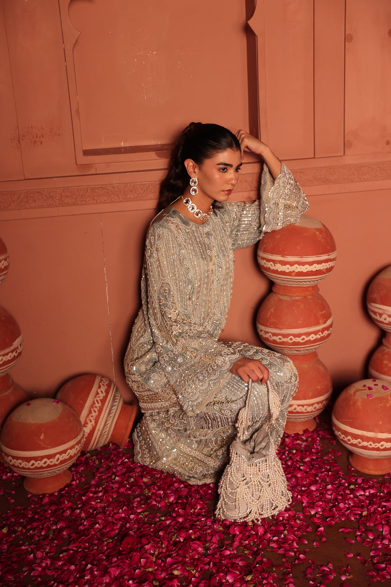 Tasuvure X MW  Inaaya Embroidered Sharara Set - Powder Blue