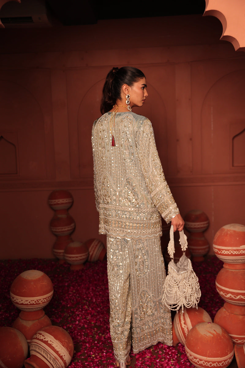 Tasuvure X MW  Inaaya Embroidered Sharara Set - Powder Blue