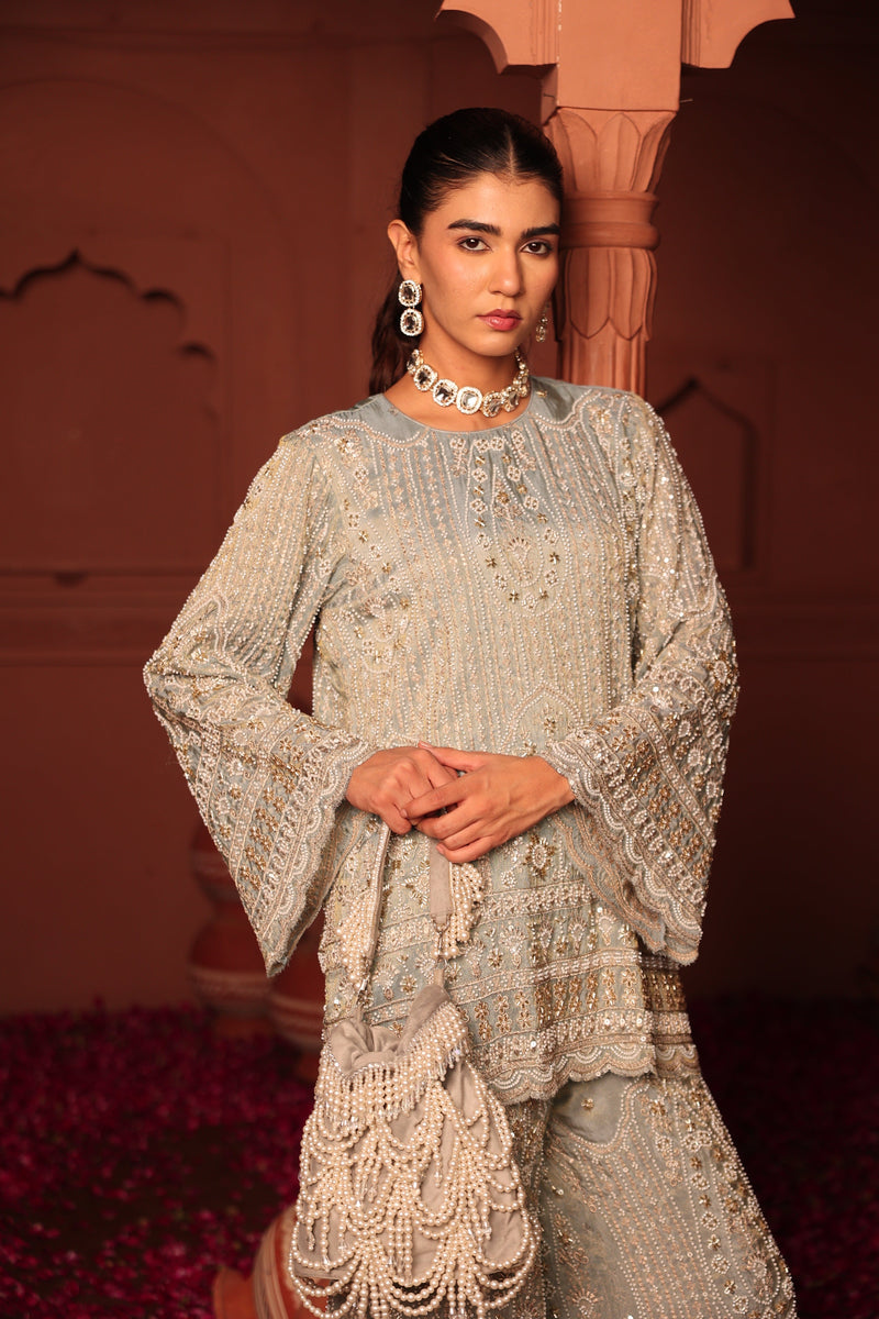 Tasuvure X MW  Inaaya Embroidered Sharara Set - Powder Blue