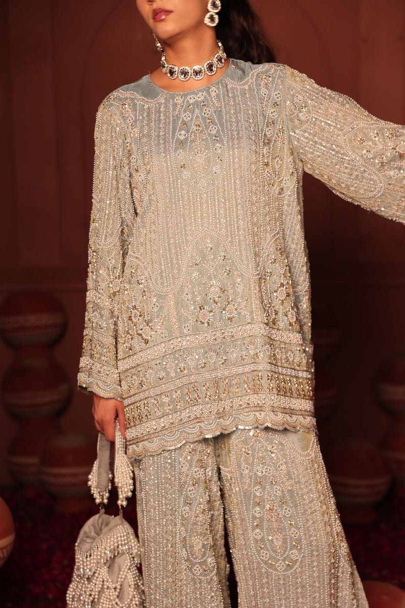 Tasuvure X MW  Inaaya Embroidered Sharara Set - Powder Blue