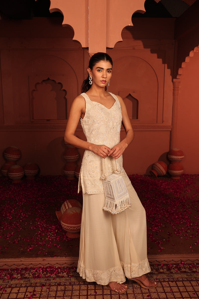 Tasuvure X MW  Inaaya Incut Cutdana Embroidered Sharara Set - Ivory