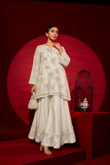 Tasuvure X MW Inaayat Embroidered Sharara Set- Cream & Pink