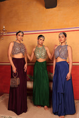 Tasuvure X MW indian / fusion wear Dua Embroidered Blouse With Dhoti Skirt - Blue