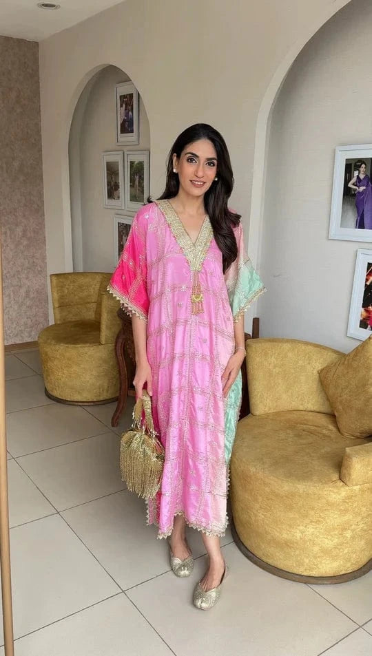 Tasuvure X MW  Kainaat Multicolour Kaftan - Pink Light Green