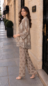 Tasuvure X MW LACE EMBROIDERED KURTA SET- BROWN