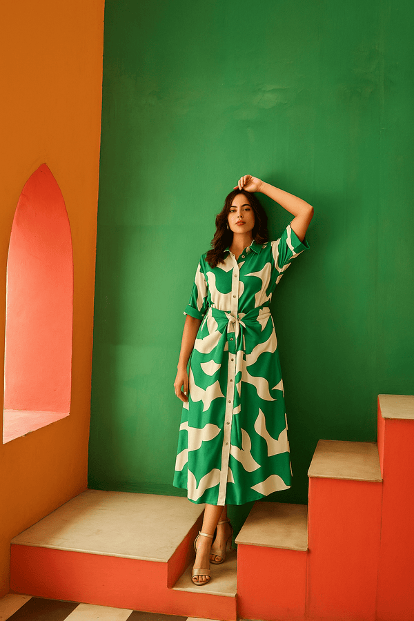 Tasuvure X MW  Marbella Azul Knotted Midi Dress - Green