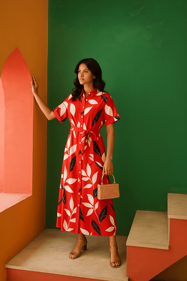 Tasuvure X MW  Marbella Floral Midi Dress - Red