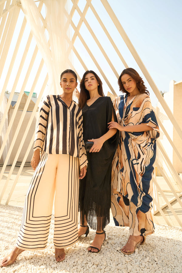 Tasuvure X MW  Marble Print Kaftan Set - Beige & Blue