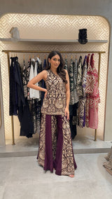 Tasuvure X MW  MW One-shoulder Cape Set - MAROON