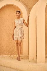 Tasuvure X MW  MYRA MESH MAGNOLIA WAISTCOAT SHORTS SET - PINK