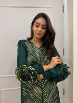 Tasuvure X MW  Patricia Flower up Sleeve Metallic Dress - Green