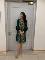 Tasuvure X MW  Patricia Flower up Sleeve Metallic Dress - Green