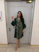 Tasuvure X MW  Patricia Flower up Sleeve Metallic Dress - Green