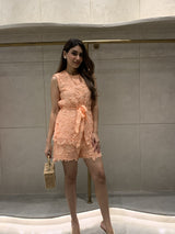 Tasuvure X MW Peach schiffli shorts set