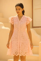 Tasuvure X MW  Pink daylily skater dress