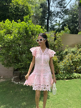 Tasuvure X MW Pink daylily skater dress