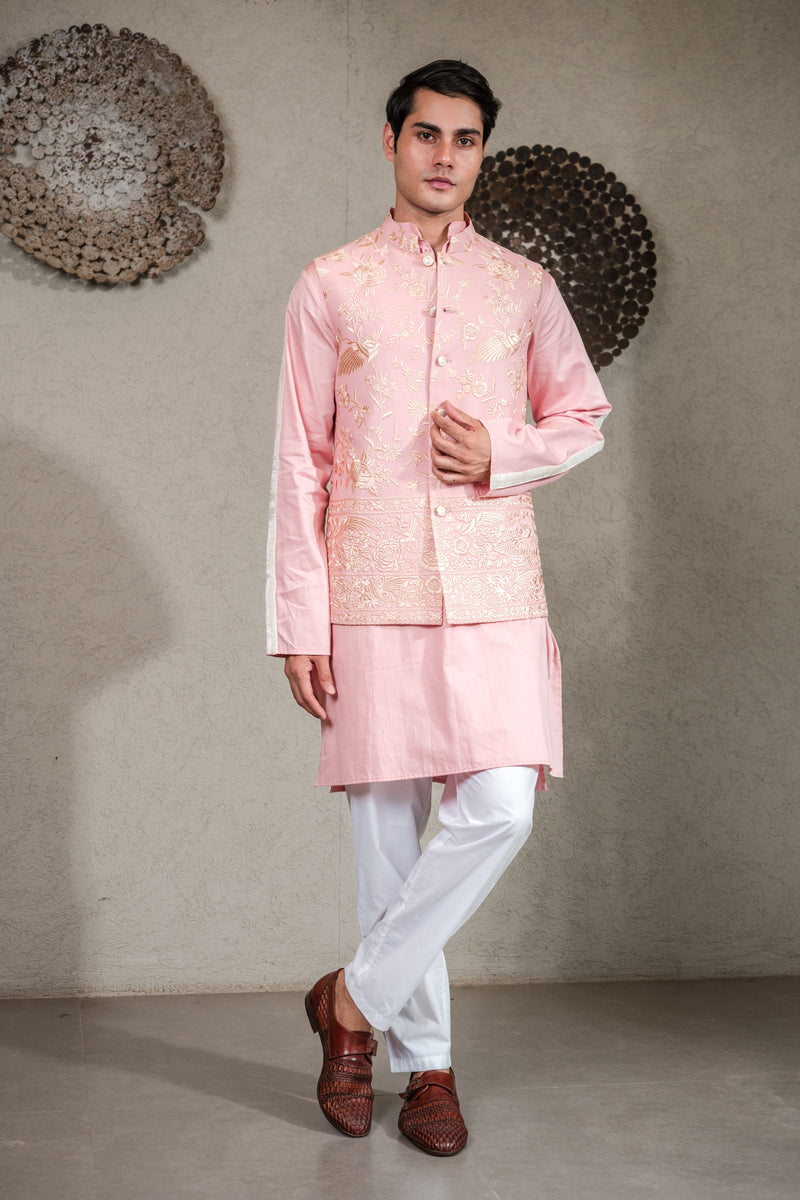Tasuvure X MW  PINK KURTA SET WITH PINK GARA GLAZED JACKET