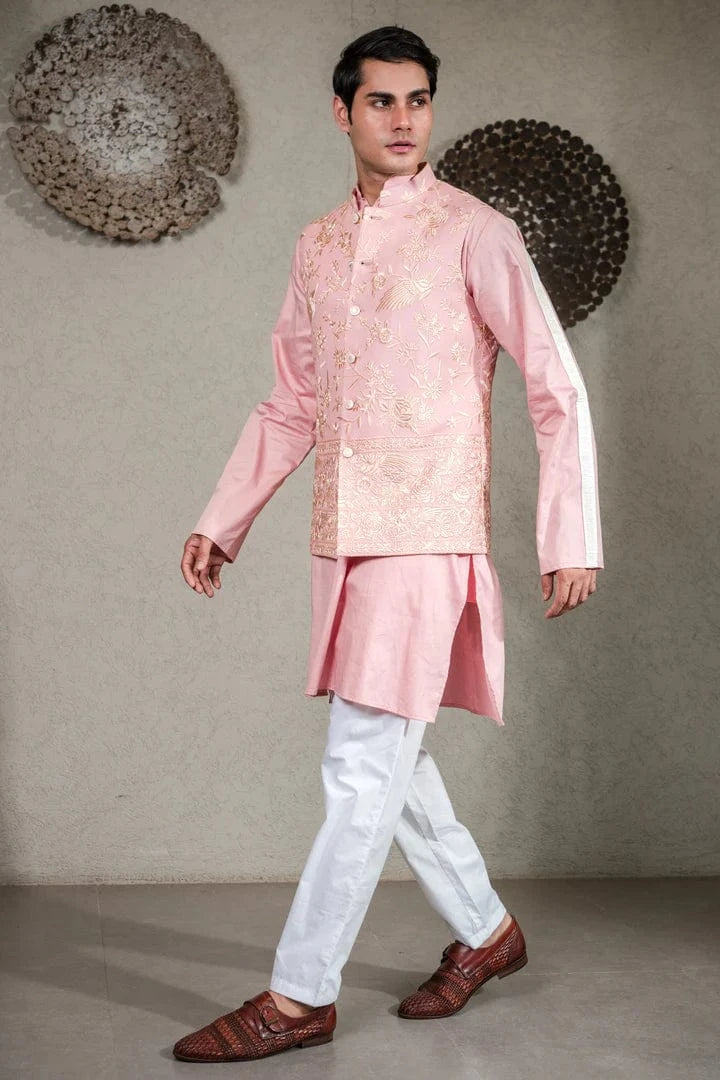 Tasuvure X MW  PINK KURTA SET WITH PINK GARA GLAZED JACKET