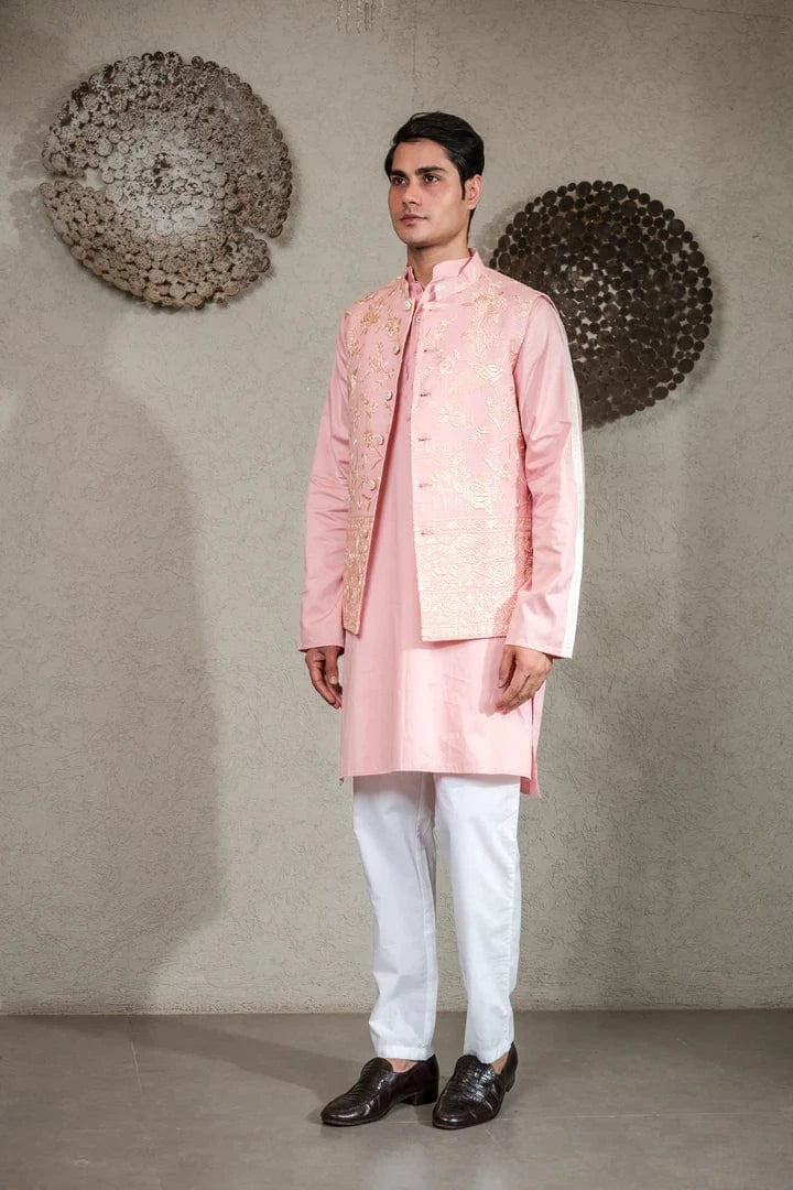 Tasuvure X MW  PINK KURTA SET WITH PINK GARA GLAZED JACKET