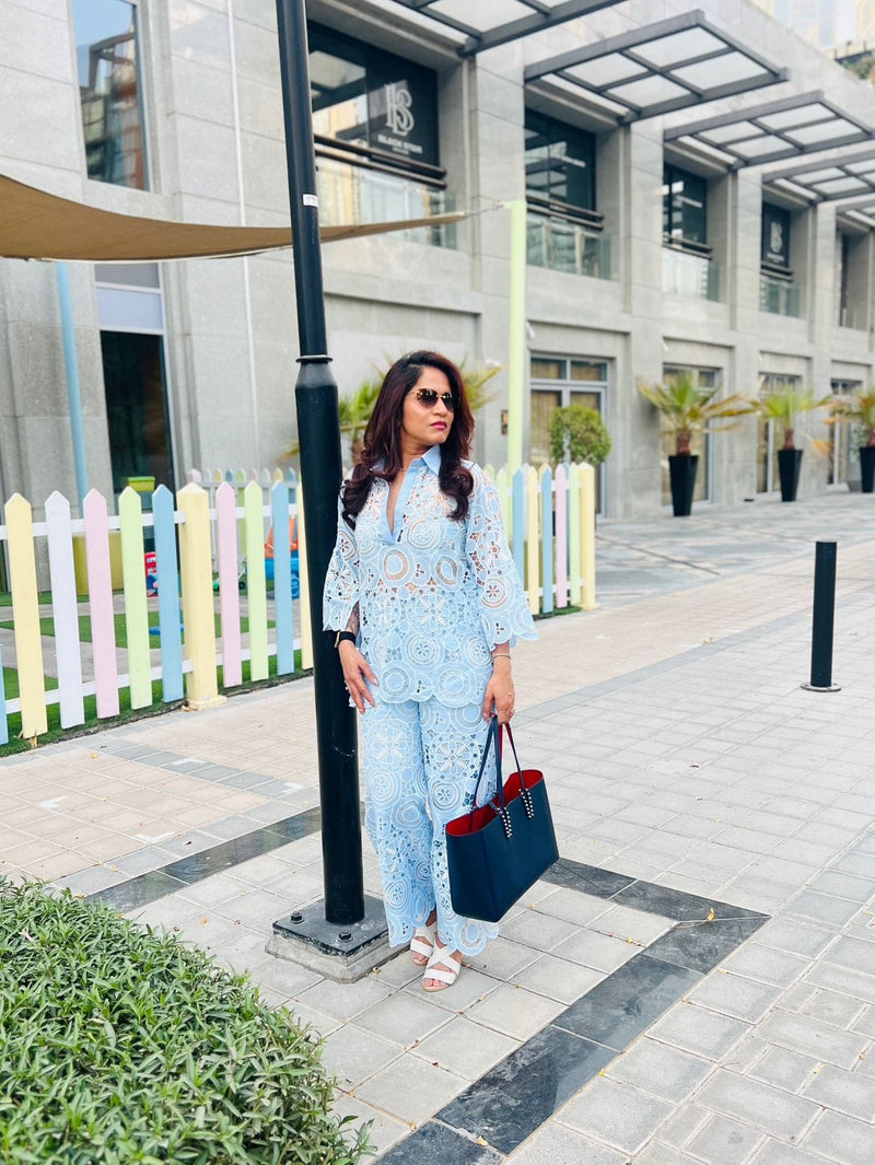 Tasuvure X MW  Powder blue cutwork set