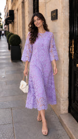 Tasuvure X MW Purple cotton schiffli dress