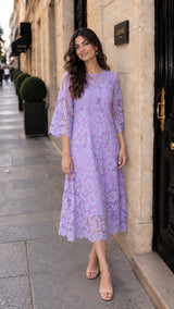 Tasuvure X MW Purple cotton schiffli dress