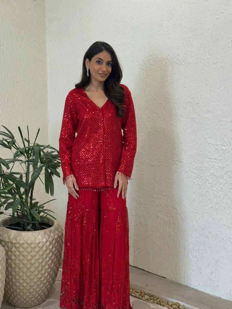 Tasuvure X MW  RED SHARARA SET